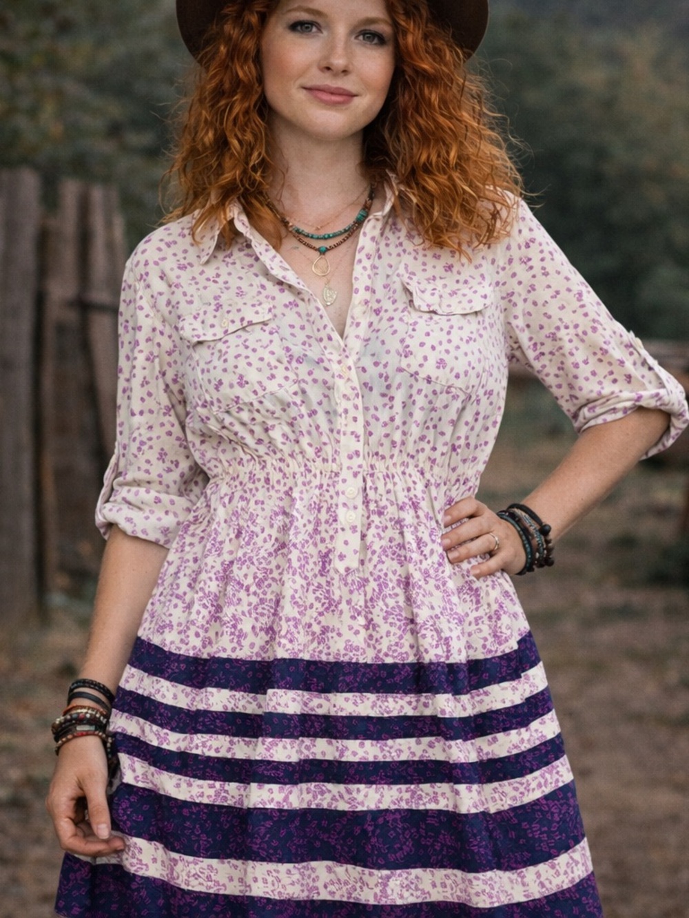 Lavender Floral Tiered Shirt Dress, floral, spring time
